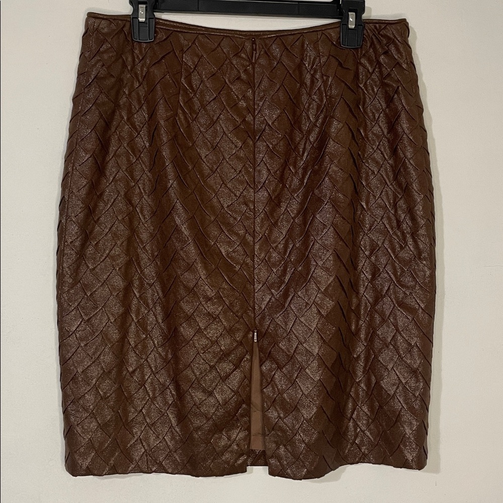 Per Se by Carlisle Brown Shimmer Faux Suede Textured Scale Pattern Skirt Sz. 10 - Picture 6 of 8